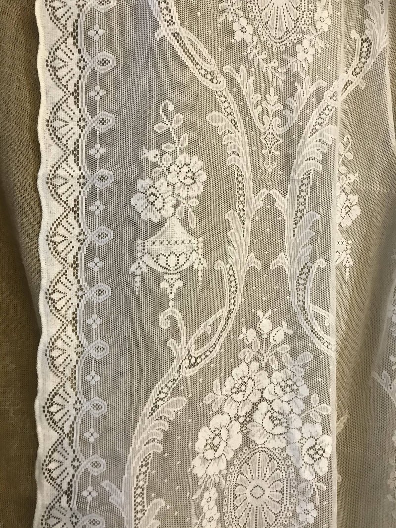 Victorian period design cream cotton lace curtain panel ready to hang