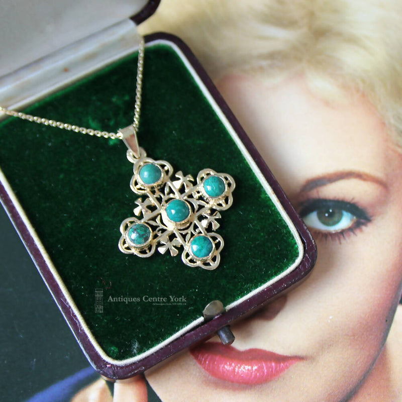 14ct Gold & Malachite Stylized Cross