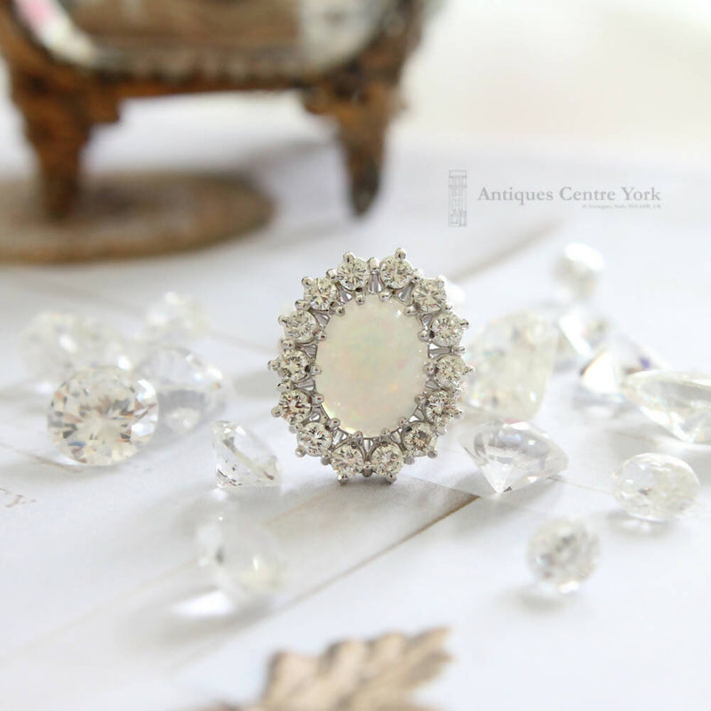 18ct Opal & Diamond Oval Cluster Ring
