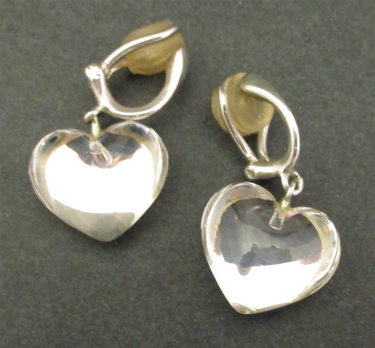 Baccarat silver and crystal heart clip-on earrings