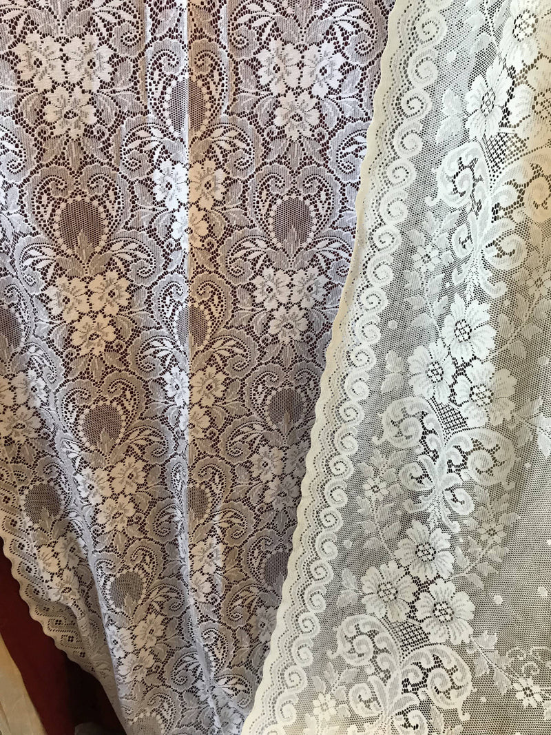 Marthe - Victorian Style white Cotton Lace Curtain Panelling By The Metre- Width 90cms - 36""