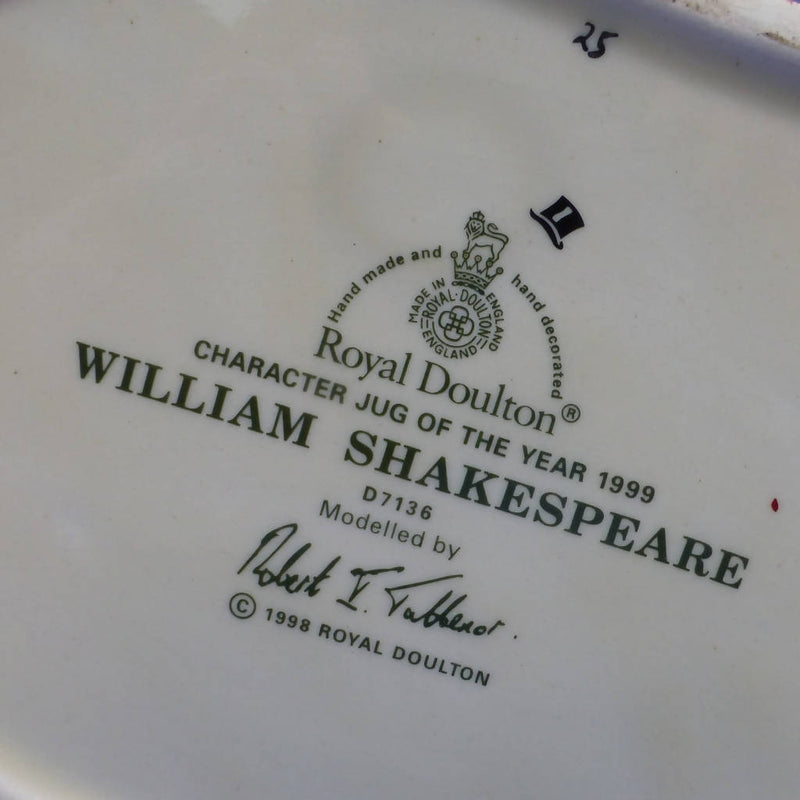 Royal Doulton Large Character jug Of The Year 1999 William Shakespeare D7136