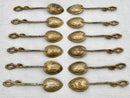 Victorian Cased Set of Twelve Naturalistic Leaf & Vine Form Gilt Metal Teaspoons, circa 1870 - 1890.