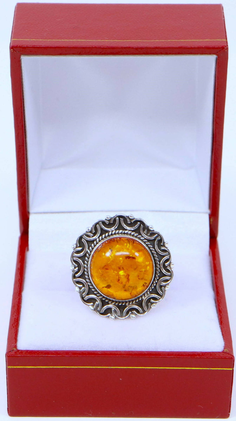 Silver & Amber Ring