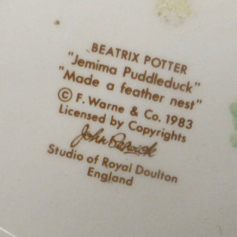 Beswick Beatrix Potter Figurine jemima Puddleduck Made A Feather Nest (Signature Backstamp) BP4
