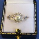 9ct Gold Pearl and Diamond Ring Size M