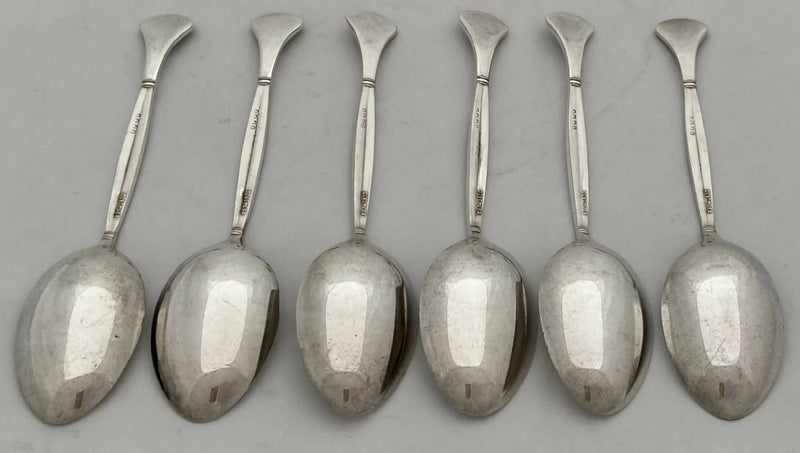 A George V Set of Six Silver Plated Teaspoons in the Arts & Crafts Manner, circa 1928.