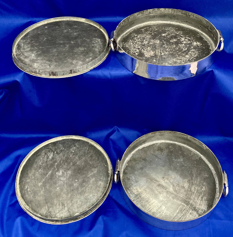 Georgian, George III, Pair of Crested Old Sheffield Plate Heated Dishes, circa 1800 - 1810.