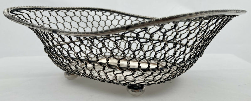 19th Century Silver Plate on Copper Wire Work Basket.