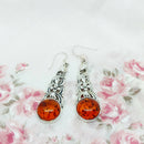 Pretty Silver & Amber Drop Earrings
