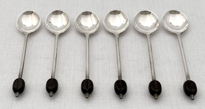 George V Cased Set of Six Silver Coffee Bean Spoons. Sheffield 1933 Thomas Turner & Co. 1.8 troy ounces.