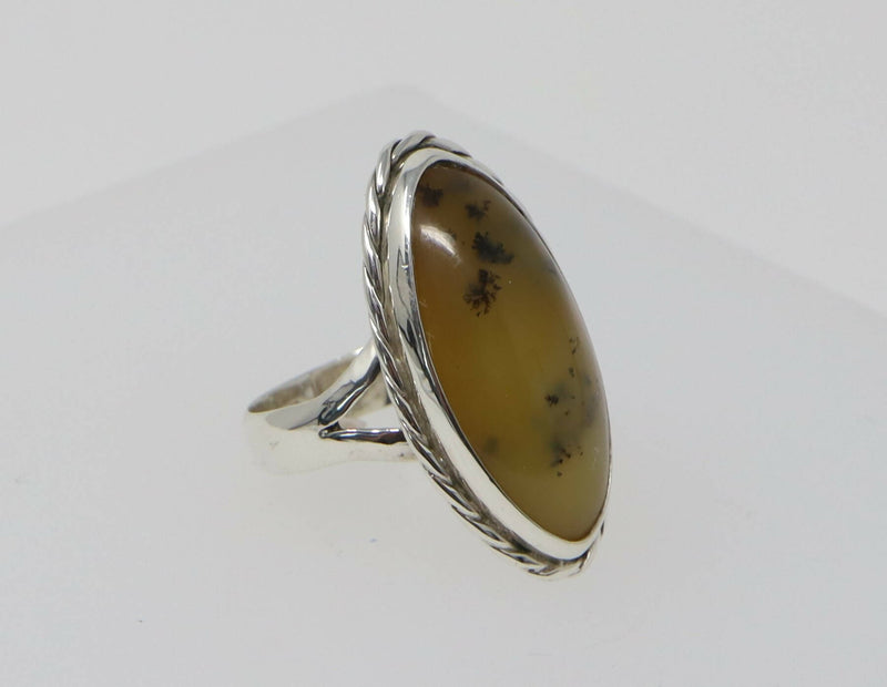 Vintage Silver & Brown Moss Agate Statement Ring