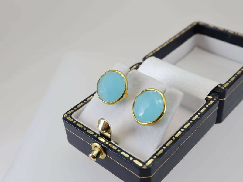 Silver Gilt Aqua Earring Studs