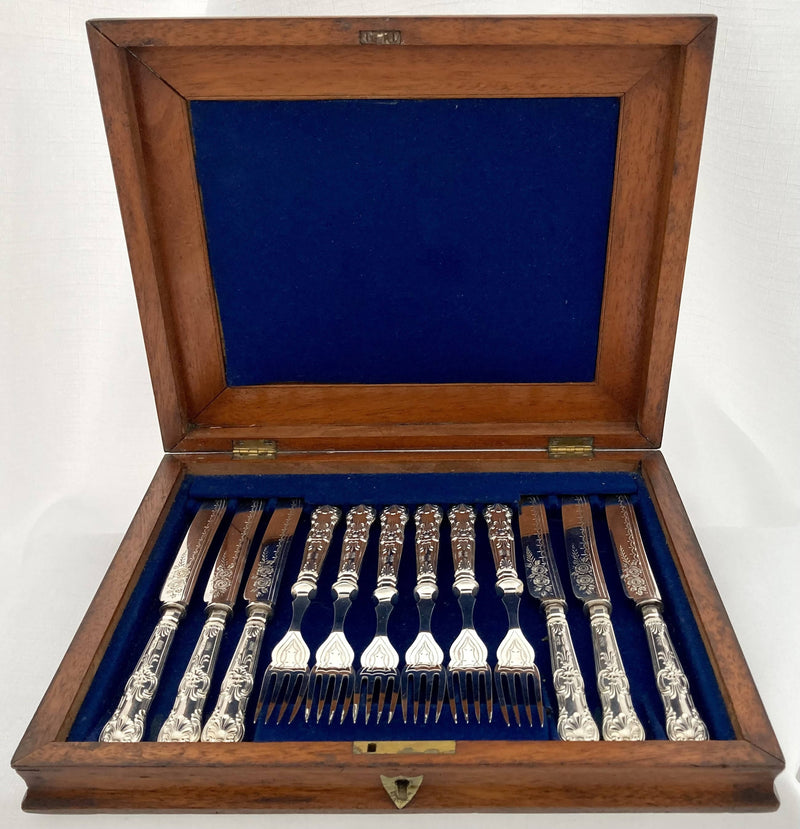 Edwardian Cased Set of Silver Handled Fruit Knives & Forks. Sheffield 1901.