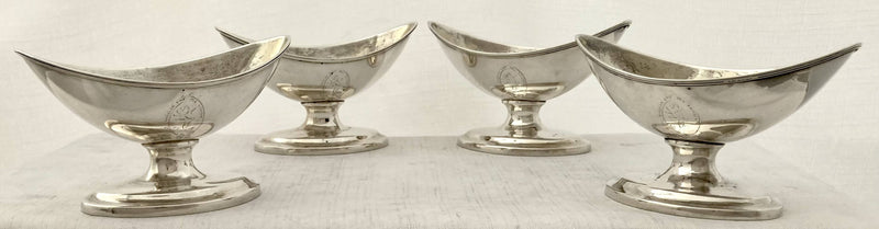 George III Four Scottish Silver Salts, Crested for Stuart of Bute. Edinburgh circa 1780 - 1810. 8.4 troy ounces.