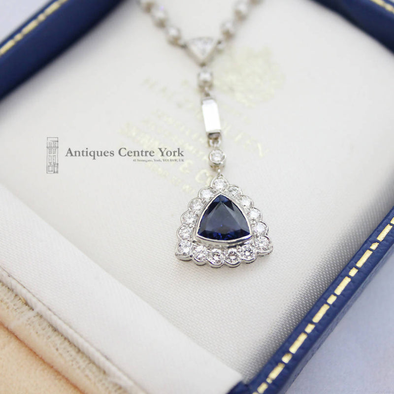 Handmade Platinum Sapphire & Diamond Necklace