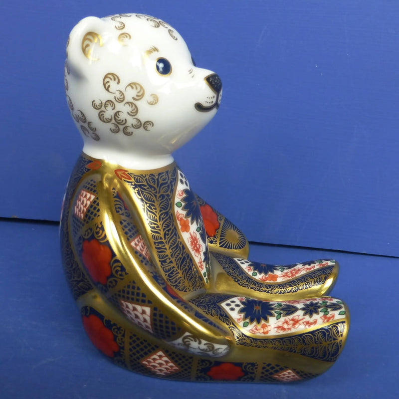 Royal Crown Derby Paperweight old Imari Solid Gold Band Teddy Bear (Boxed)