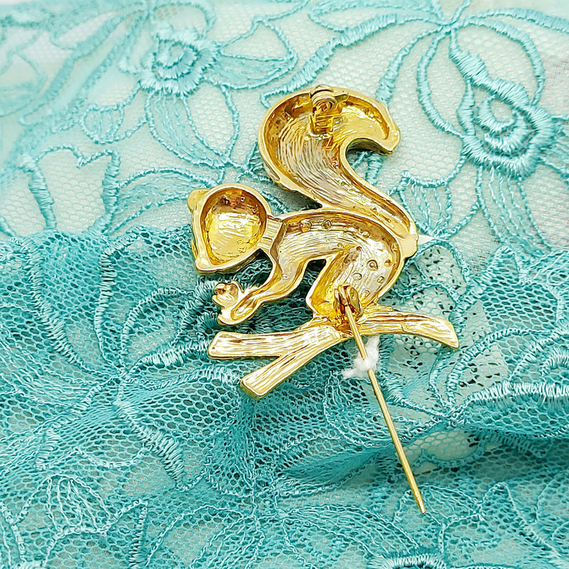 Cute Gold & Silver Tone Squirrel Brooch