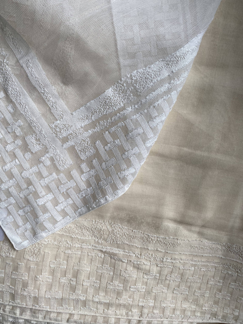 Beautiful ecru Pineapple sample Cotton Madras Lace Curtain Panel ready to hang 66" x 120”