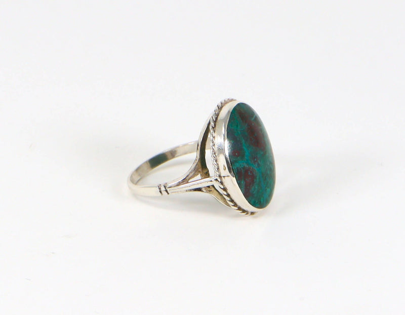 Vintage Silver & Green Spotted Jasper Statement Ring