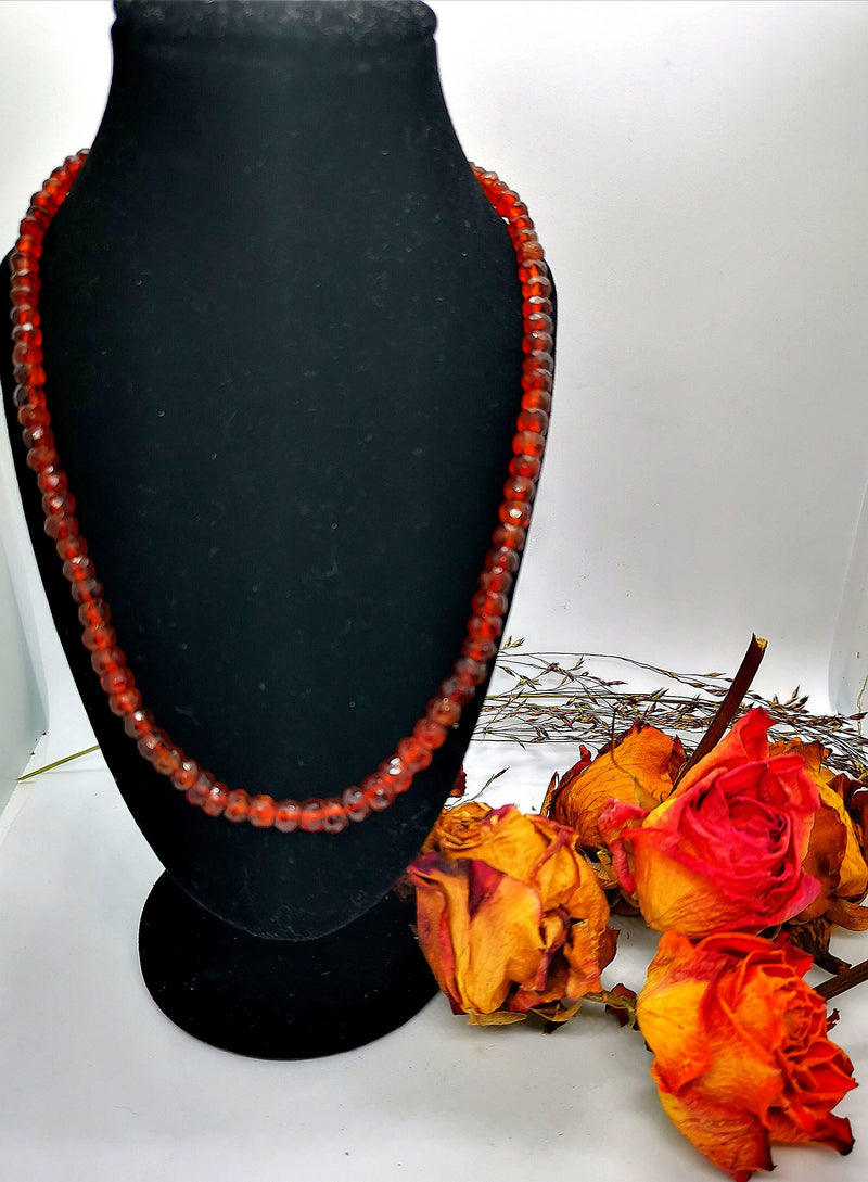 New Hessonite Garnet (Rnd) Beads Necklace (Size 20) with Magnetic Lock in Rhodium Overlay Sterling Silver 120.00 Ct.