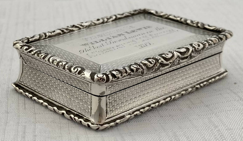 Victorian Silver Snuff Box, Montgomeryshire Yeomanry Cavalry. Birmingham 1877 George Unite. 3.2 troy ounces.