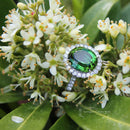 Platinum Fine Green Tourmaline & Diamond Cluster Ring