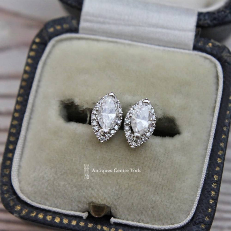 18ct White Gold Marquise Diamond 0.76ct Halo Cluster Earrings