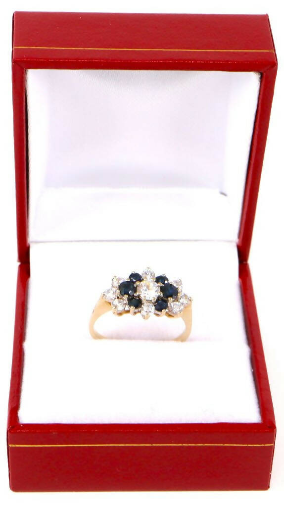 9ct Gold Blue Topaz & CZ Cluster Ring