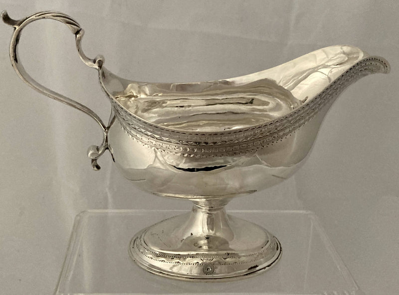 Georgian, Pair of George III Silver Pedestal Sauce Boats. London 1780 Thomas Liddiard. 12 troy ounces..