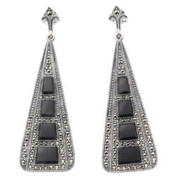 Silver Marcasite Black Art Deco Earrings