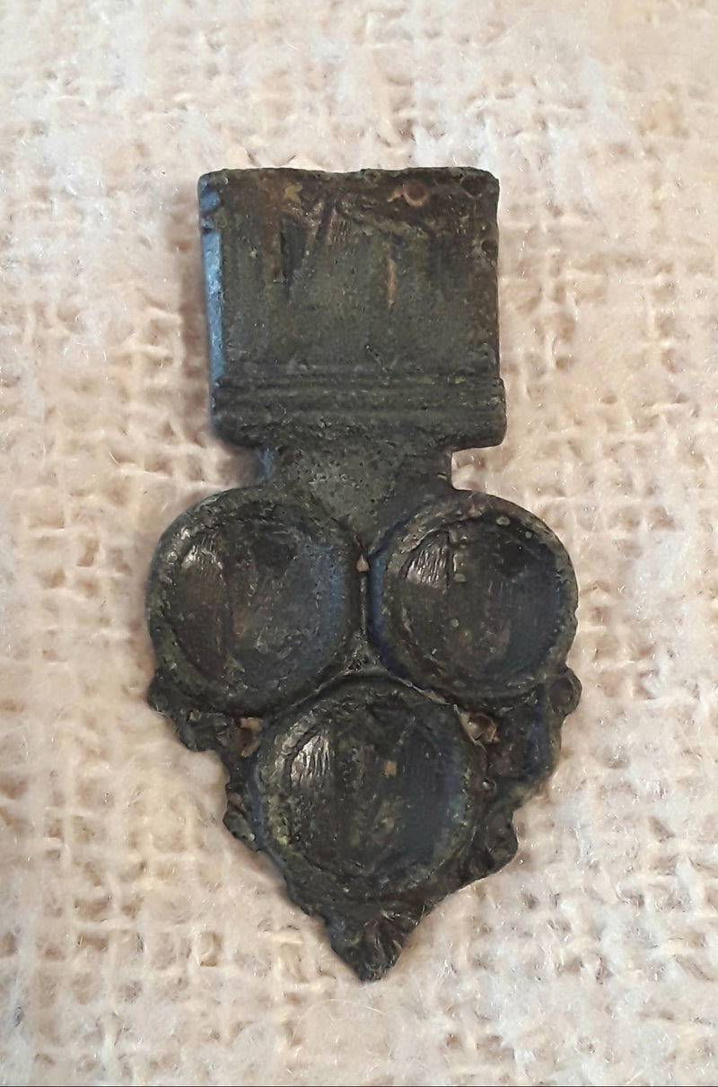 A Large Medieval Decorated Bronze Strap End.
