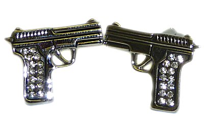 Silver Crystal Gun Pistol Cufflinks