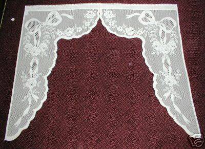 Gustavian -Vintage 1920's Style Pair of Cream Cotton Lace Swag Curtain Panels - 48 X 45 inches