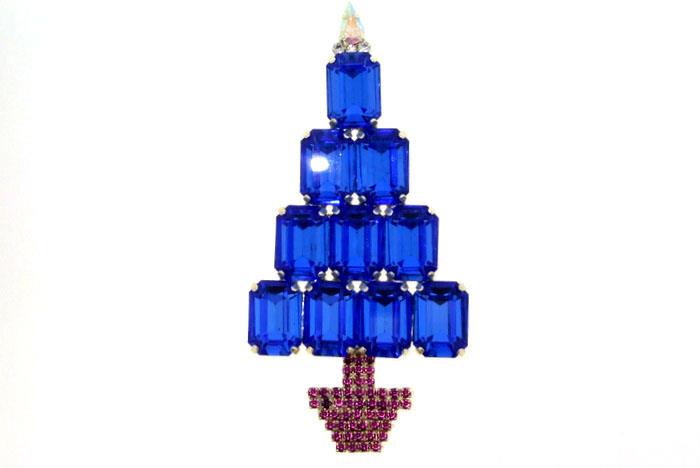 A Large Blue Christmas Tree brooch/ Pin
