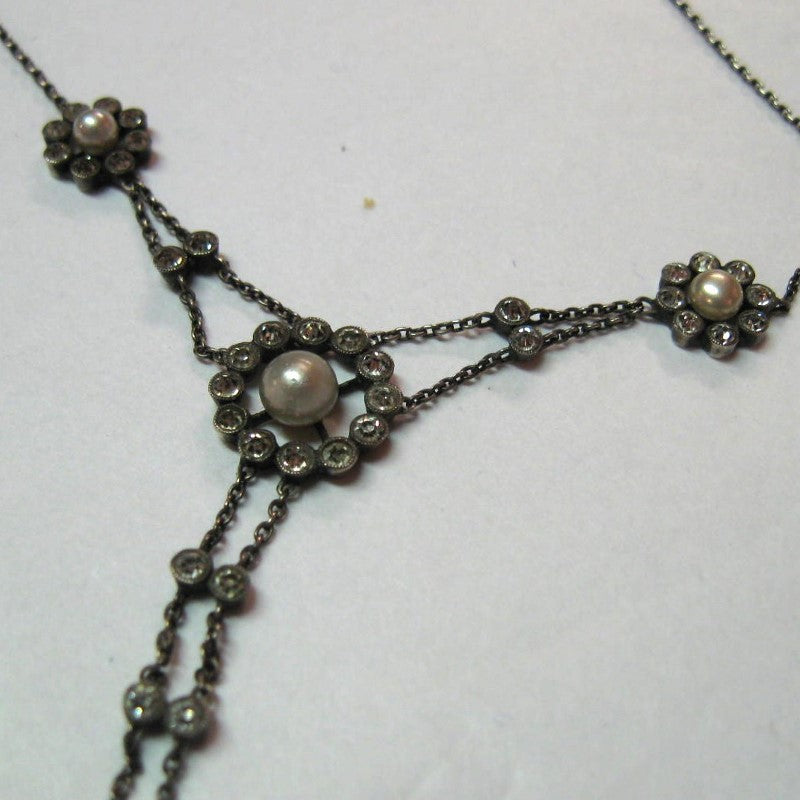 Antique Edwardian Paste and Faux Pearl Necklace