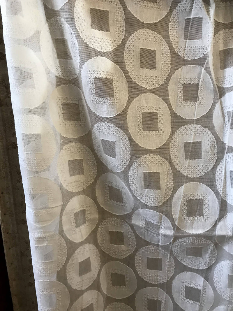 Two tone Squircles funky -contemporary Style cream madras Curtain Panelling 68”/36”