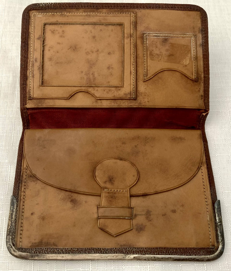 Victorian Silver Mounted Leather Wallet. Birmingham 1898 Charles Penny Brown.