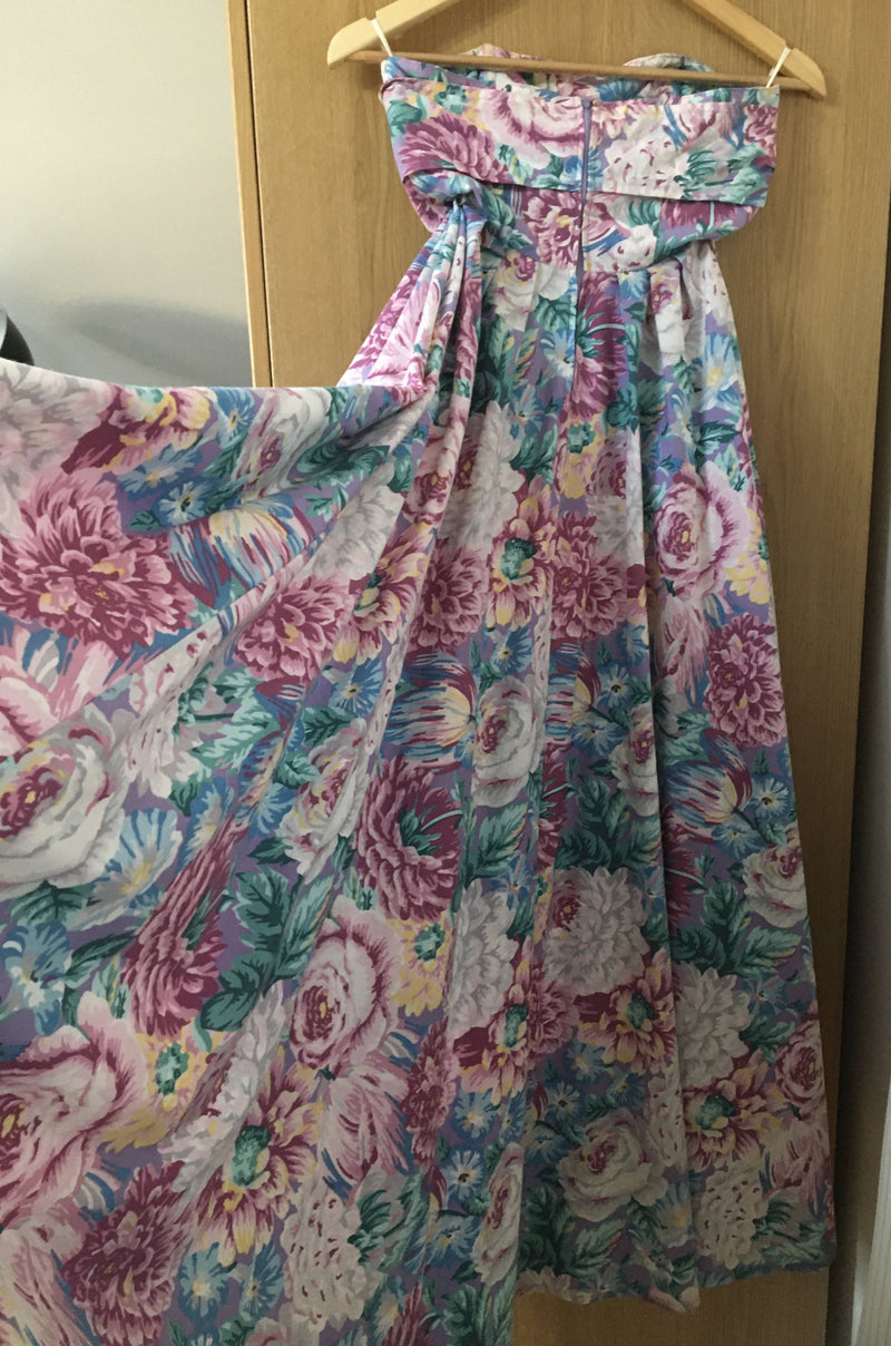 Vintage Laura Ashley Strapless Floral Tea Dress