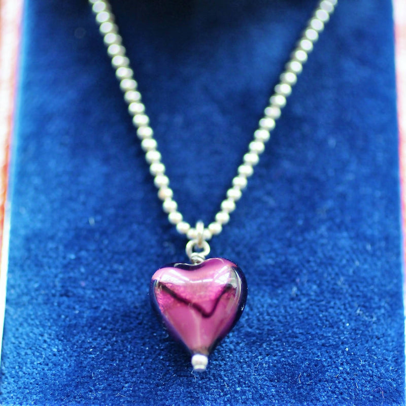 Murano Glass Heart Pendant on Silver Chain.