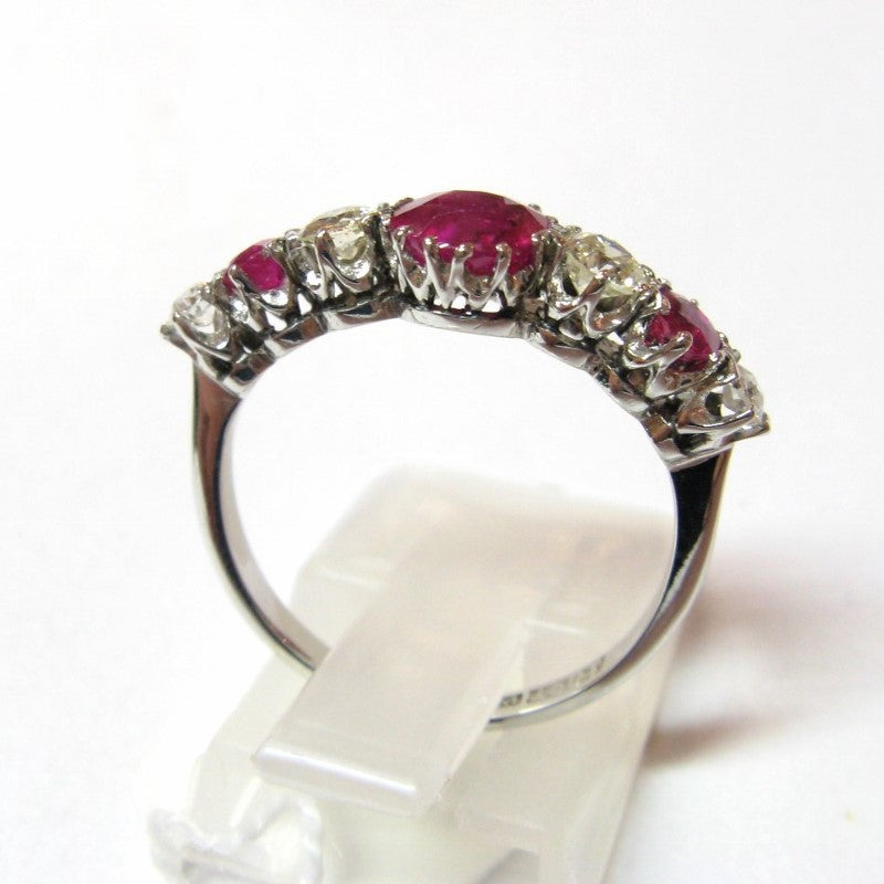 1950s 18ct White Gold, Ruby & Diamond Five Stone Ring