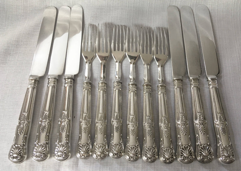 Victorian silver handled Kings pattern dessert service for twelve persons. Sheffield circa 1853 - 1862, Martin Hall & Co.
