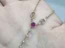 Murrle Bennett & Co 9ct Yellow Gold Art Nouveau Hallmarked 1910 Pink Sapphire, Ruby & Pearl Drop Necklace