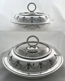 Pair of Crested Silver Plated Circular Entree Dishes & Covers. Retailed by Asprey.
