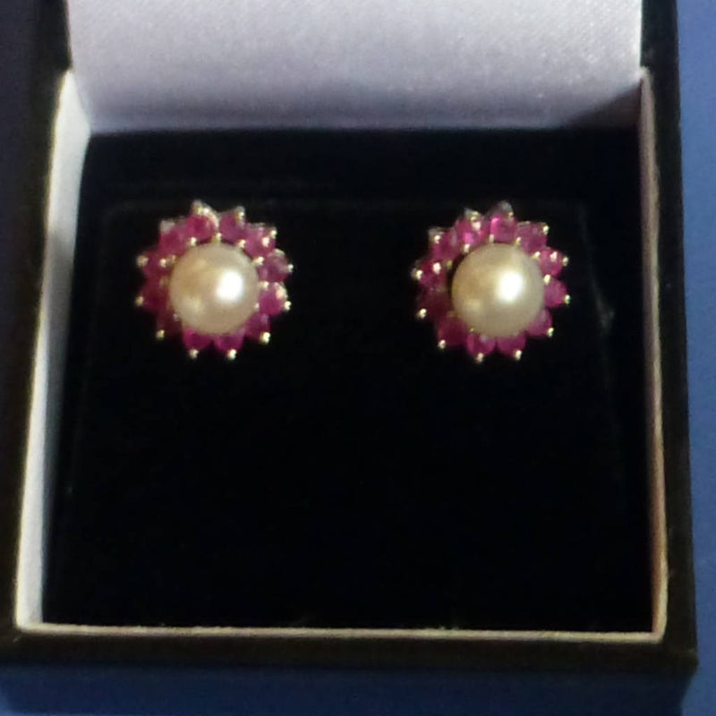 Silver Ruby and Pearl Earrings