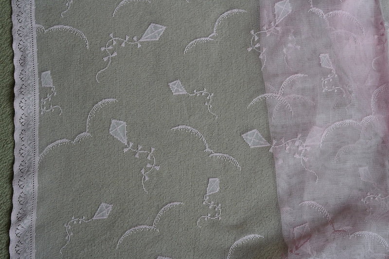 KITES - Vintage design Cotton Lace Curtain Panelling 50" sold per metre Pink