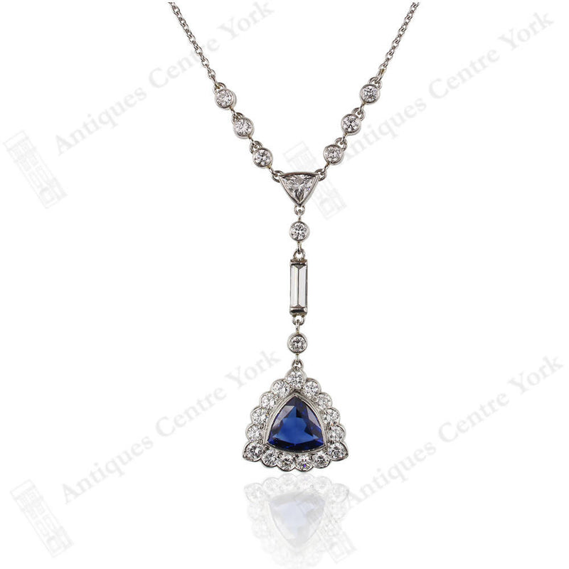 Handmade Platinum Sapphire & Diamond Necklace
