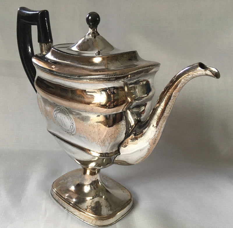 Georgian, George III, Old Sheffield Plate, vase shaped pedestal teapot, circa 1810.