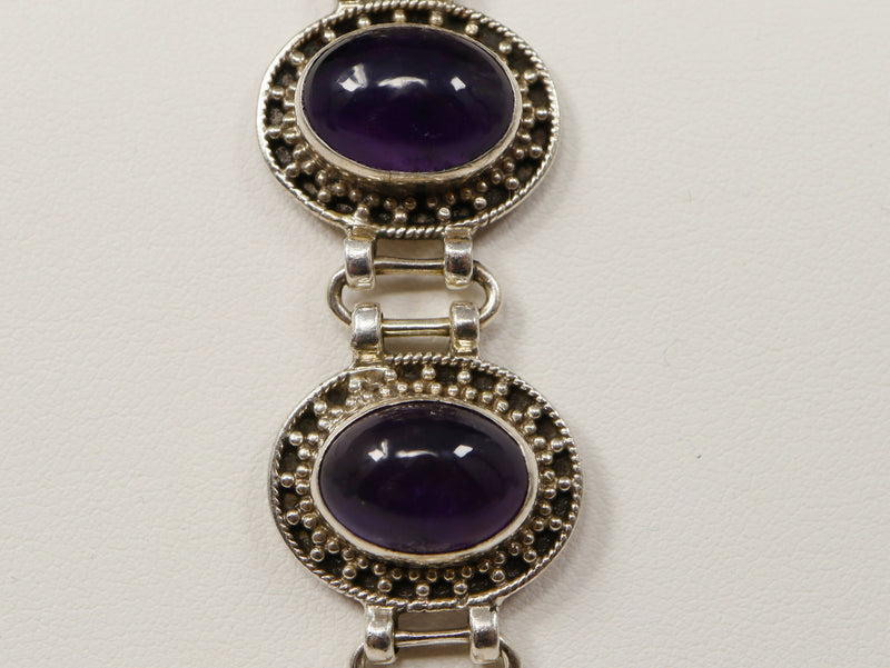 Silver & 5 x Stone Amethyst Bracelet