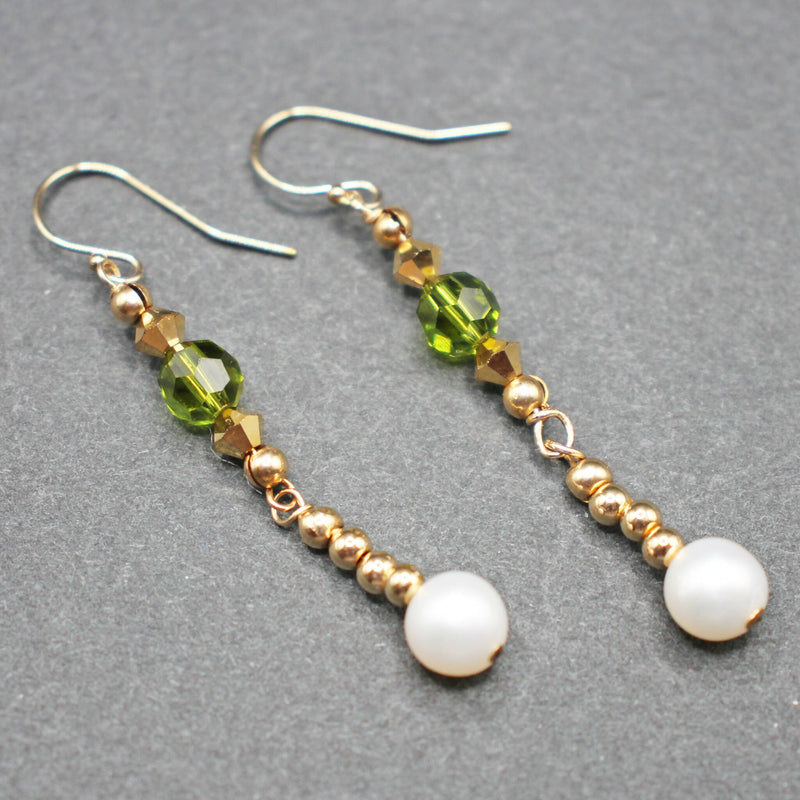 Bridget: Real pearls, Swarovski crystals, gold filled drop earrings